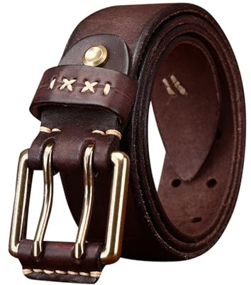ZNEL Herren-Gürtel aus Echtleder Vintage Gealtert mit Doppeldorn Schnalle, Doppel-Loch ösen Taillengurt für Jeans & Freizeitmode(105cm/41, Coffee)