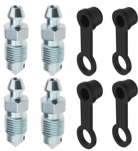 4Set M10x1mm Bolt Bleed Screw with Dust Cap Disc Brake Caliper Exhaust Screw Galvanized Metal Bleed Screw Accessories for Motorcycles Cars Brake Pumps