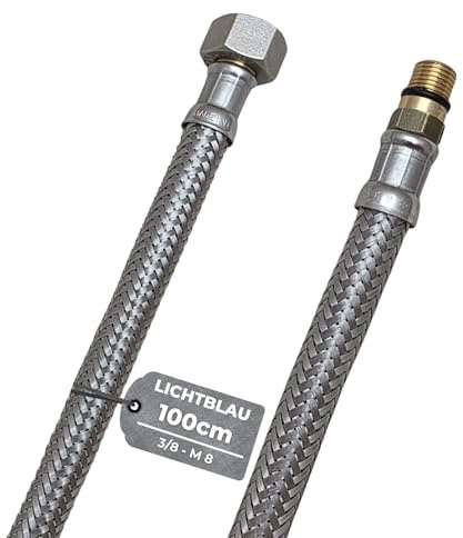 LICHTBLAU Panzerschlauch 100 cm 3/8 Zoll auf M8 kurz – Edelstahl Flexschlauch für Trinkwasser – knickfester Anschlussschlauch für Wasserhahn, Armatur, Eckventil, Küchenarmatur