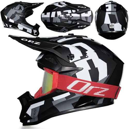 Motocrosshelme ECE Motorradhelm Downhill Full Face ATV Helm Crosshelm Herren Damen Dirt Bike Off Road Helm Erwachsene Integralhelme Mit Brillen Für MTB, Enduro, Quad,Black~1-S