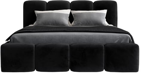 A&J MöbelLand Polsterbett 180x200 mit Bettkasten und Lattenrost – DONA-OM, Bett with Stauraum in Schwarz ohne Matratze