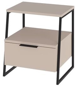 FWStyle 1 Drawer Sandstone Bedside Table – Modern Nightstand with Black Metal Frame – Spacious Drawer & Open Shelf – 50cm High