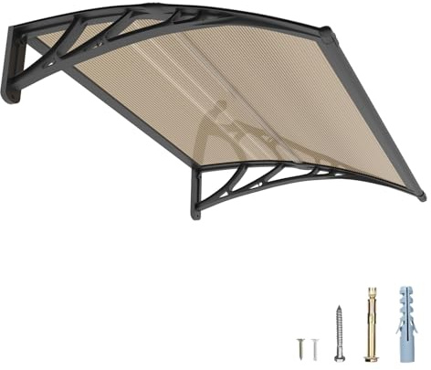 GUANSU-CN Pensilina da Esterno, 100x80 cm Tettoia per Finestre in Policarbonato - Protezione UV, Pioggia, Neve e Sole per Patio, Giardino e Portico