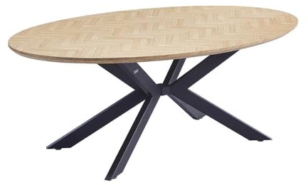 Home Deluxe – Esstisch-Set AVENTIS mit 4 Stühlen IKALO Grau/Braun - Farbe: Fishbone Oak, Maße: 200 x 76 x 100 cm, Sternfuß, Oval I Essgruppe Ausziehtisch Esszimmermöbel