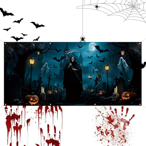 Eojpdji Housse de porte de garage | Décorations d'Halloween | Décoration murale à suspendre pour fête, photographie, pelouse, jardin, terrasse