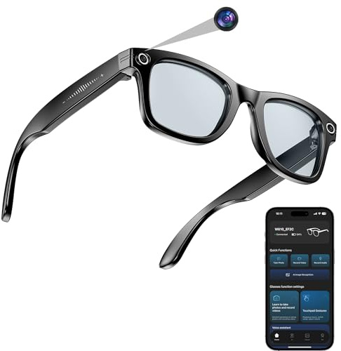 hellibito AI Smart Camera Glasses for Men Women, 4K Photography, 1080P HD Video Recording, Real-Time Translation, Open-Ear Audio (Black Frame-Blue Light Blocking Lens)