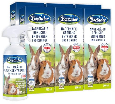 Bactador Enzymreiniger Nagerkäfig Spray 6 x 500ml - Geruchsentferner & Reiniger - Gegen Kot, Urin & Tiergerüche - Mikrobiologischer Geruchsneutralisierer - Porentiefe Reinigung in der Nagerumgebung