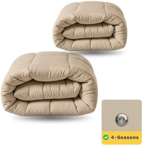 Zelesta Wonderbed 4-Jahreszeiten Bettdecke 140x200 cm – 2-in-1 Kombi Set (300 + 150 g/m²) | Bettdecke & Bezug in einem | Edelstahl-Klicksystem (Warm Sand, 240x200 cm)