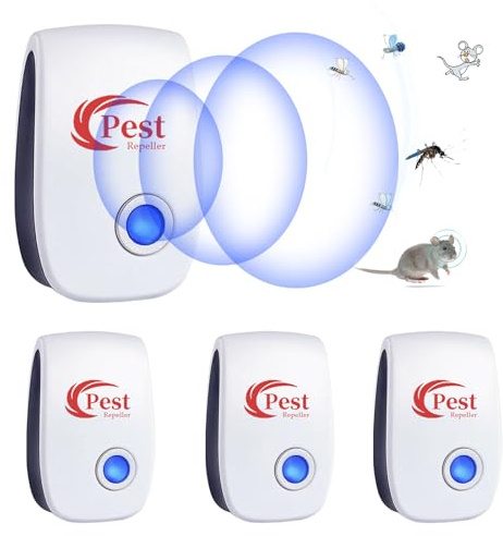 Ultraschall Schädlingsbekämpfer, 4 Stück Mäuseabwehr Mäusevertreiber Ultraschall & Elektronische Insektenschutzmittel, Pest Control Repeller für Mäuse Ratten Mücken Kakerlaken Spinnen Fliegen