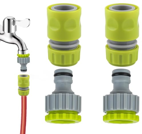 Juego de Conexión para Manguera de Jardín, Adaptador Grifo Manguera Conector de Grifo de 1/2 3/4 Pulgadas 2 en 1 Conexión Rápida 1/2 Pulgadas de Dos Vías para Jardinería Grifo Rociador (2 Pares)