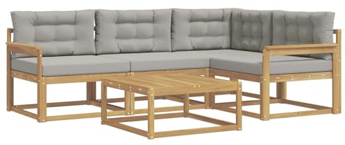 vidaXL Outdoor-Sofagarnitur 5 pcs Weiß und Hellgrau 79 x 79 x 37 cm, Akazienholz Sofa, modernes Outdoor-Möbel, stylische Sectional-Garnitur, wetterfeste Terrasse, Garten Sitzgruppe