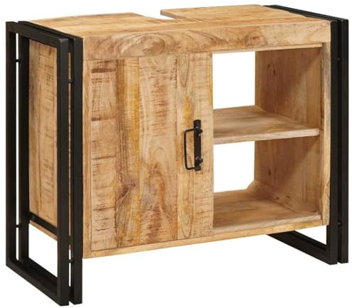 RCODSSK Bathroom Sink Cabinet Unit with Shelf, Brown Iron Frame and Board Shelves, 71 x 33 x 58 cm, Modern Rectangular Storage Cabinet with D-Pull Handles