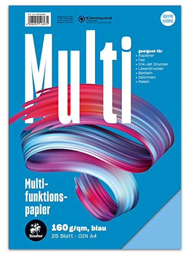 Staufen Style Multifunktionspapier - DIN A4, 25 Blatt, Farbe: blau, 160g/m² Qualitätspapier, 1 Stück
