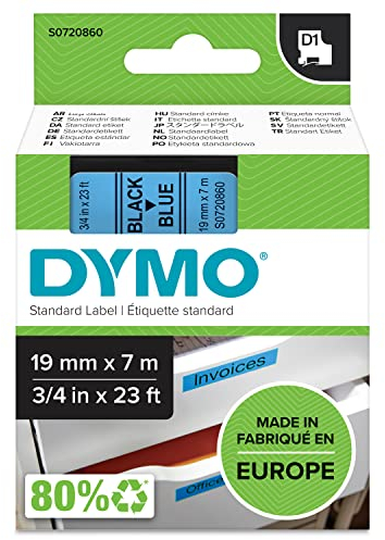 DYMO Original D1-Etikettenband | schwarz auf blau | 19 mm x 7 m | selbstklebendes Schriftband | für LabelManager-Beschriftungsgerät