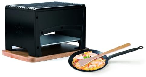 Louis Tellier - Barbecue de Table à Charbon de Bois - Extérieur et Intérieur - Portable - Qualité Professionnelle - Poêle et Spatule Incluses - Acier Epoxy - 33 x 22 x 21,5 cm - Fabriqué en France