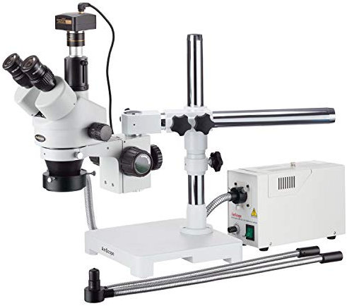 AmScope SM-3TZ-FODR-5M Glasfaser Y und Ring Lights Stereomikroskop mit 5MP Kamera, 3.5X-90X, Weiß
