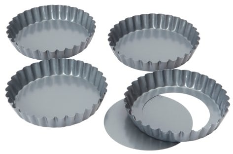 Bakers Pride Lot de 4 Mini-moules à Quiche/tartelette à Fond Amovible antiadhésifs 12 cm