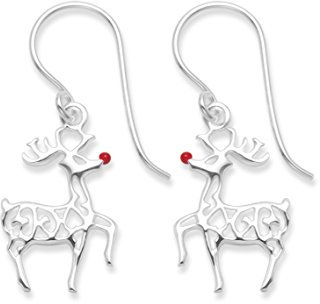 Heather Needham Sterling Silver Ruldolph Reindeer with red nose Earrings - SIZE: 16mm x 11mm plus wires Gift Boxed 6094RED