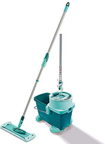 Leifheit Mopa con cubo escurridor Clean Twist XL, con base con ruedas, mopa plana con mecanismo de centrifugado, 42 cm de anchura