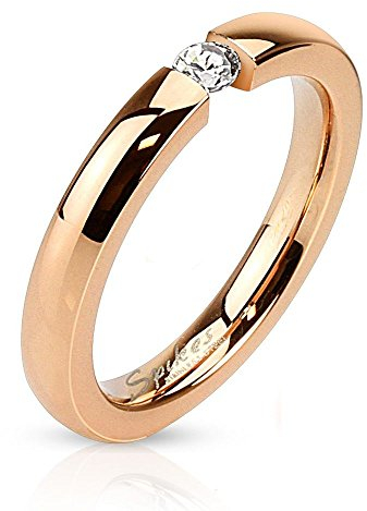 Bungsa 62 (19.7) Ring Rosegold mit Zirkonia Kristall Stein Edelstahl hochglanzpoliert für Damen Verlobungsring