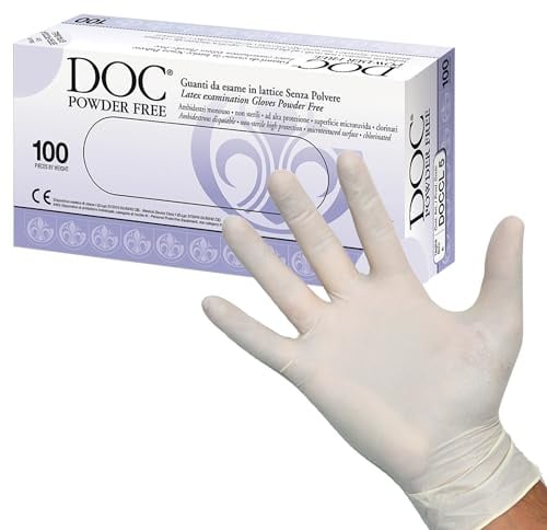 Doc Powder Free Guanti in Lattice, Ambidestro, con Orlo Senza Polvere, Grandi, Confezione 100 Pezzi