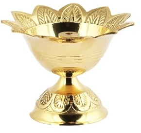 Shubhkart Messing-Öllampe für Puja/Brenner, Diwali Pooja, Indische Pooja-Öllampe, Goldene Diya-Lampe, 7,6 cm Devas, Graviertes Blumenmuster