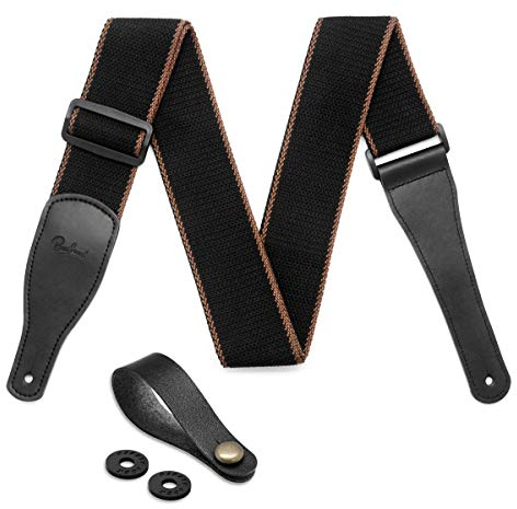 Guitar Strap 100% Soft Cotton & Artificial Leather Ends Guitar Shoulder Strap With Guitar Strap Lock and Button Headstock Adaptor