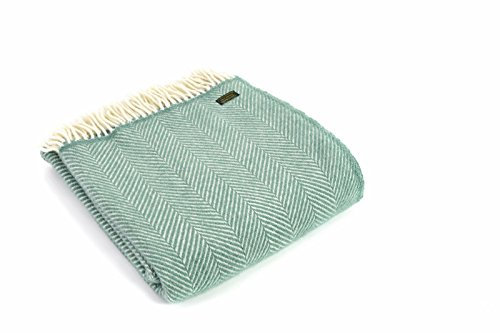 Tweedmill Textiles Decke mit Fischgrätenmuster, reine Schurwolle, Überwurf, Teppich, Meeresgrün