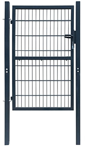 Tidyard Gartentor Metall 106x210 cm Zauntor Hoftor Einfahrtstor Gartenpforte Einzeltor Gartentür Zauntür Tür Tor Pforte, Abschließbar mit 2 Schlüsseln, 2 Pfosten, Anthrazitgrau