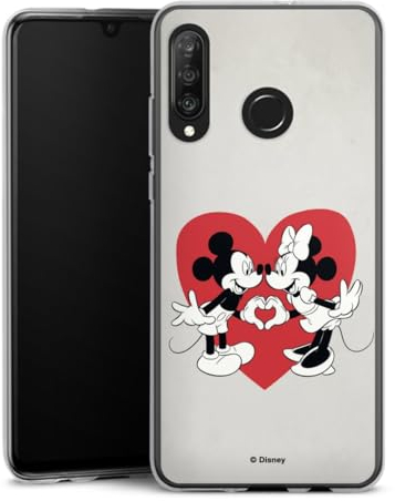 Silikon Hülle kompatibel mit Huawei P30 Lite Case transparent Handyhülle Mickey & Minnie Mouse Herz Disney