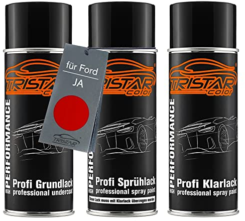 TRISTARcolor Autolack Spraydosen Set für Ford JA Race Red/Race Rot Grundlack Basislack Klarlack Sprühdose 400ml