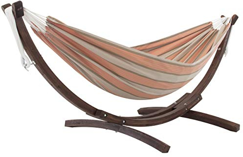 Vivere C8SPSN-CA Doppelhängematte aus Sunbrella® mit stabilem Bogengestell aus Massivkiefernholz - Cameo