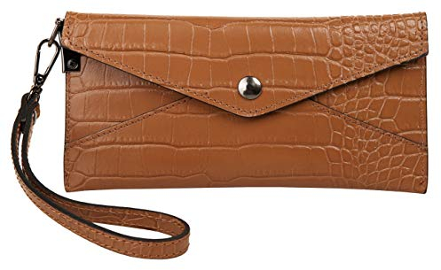 Cluty Abendtasche Echt Leder Damen | Made in Italy | Kroko-Look Clutch | elegante Lederhandtasche mit Kartenfach | 020442