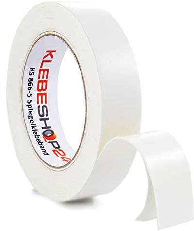 KLEBESHOP24 Spiegelklebeband doppelseitig 1 mm Dicke, 38 mm x 5 m | Universelles Montageband, Klebeband für raue Untergründe, stark klebend