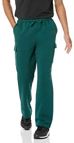 Amazon Essentials Men's Relaxed-Fit Cargo Fleece Tracksuit Bottoms with Open Bottom, Dark Green, XXL
