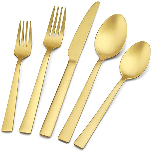 E-far 40-teiliges Besteck-Set, mattes Gold