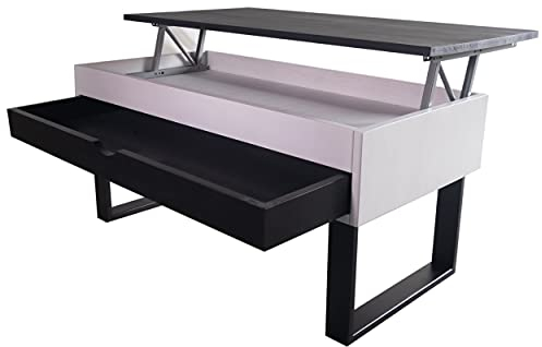 LoMasCasa Sonka Couchtisch, höhenverstellbar, mit ausziehbarer Schublade aus natürlichem Massivholz, erhältlich in Schwarz und Weiß, 100 x 50 x 48 cm