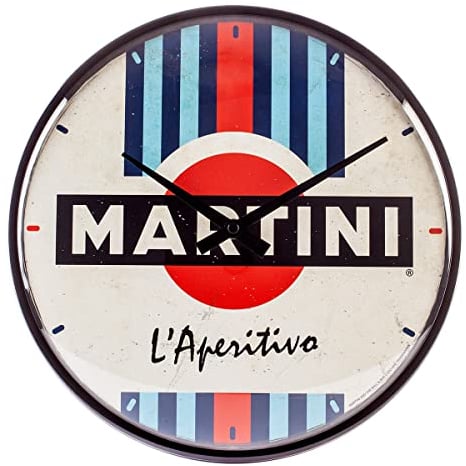 Nostalgic-Art Retro Wanduhr, Ø 31 cm, Martini – L'Aperitivo Racing Stripes – Geschenk-Idee als Bar-Zubehör, Original Lizenzprodukt (OLP), Große Küchenuhr, Vintage Design