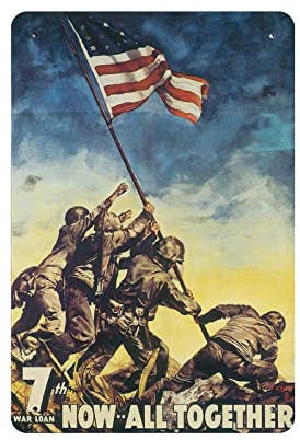 Blechschild mit englischer Aufschrift Now All Together Iwo Jima im Vintage-Look, 2. Weltkrieg, 2. Weltkrieg, 2. Weltkrieg, USA, Militär-Poster, für Zuhause, Küche, Bar, Café, Café, Wand