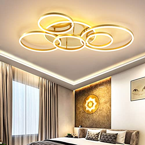 JMrider LED-Deckenleuchte 86W Modern 6 Runden Ringe Deckenlampe Aluminium Acryl Lampenschirm Deckenlicht Wohnzimmer Schlafzimmer Büro Kinderzimmer Esszimmerlampe Beleuchtung,Gold…