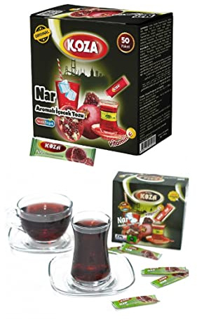 KOZA Granatapfel Instant Getränkepulver Stick einzeln Verpackt 50er Pack | Pulver für Heiß oder Kalt Getränk | Türkischer Tee | Ice Tea Pulver | Eistee | Früchtetee | Cay | Teepulver |