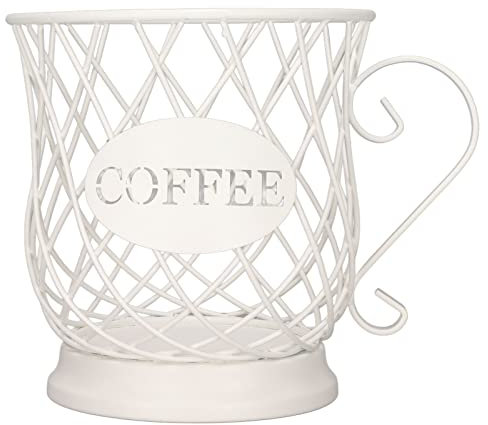 Organizzatore Porta Cialde di Caffè in Ferro, Portabicchieri di Grande Capacità per Bancone, Cestino Portaoggetti per Tazze da Caffè per Capsule di Caffè, Bustine di Zucchero, Caffè(bianco)