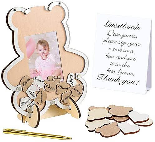 Bear Baby Shower Gästebuch Alternative mit Bilderrahmen Dekorationen We Can Bearly Wait Baby Shower Schild im Gästebuch Mädchen 1. Geburtstag Rustikale Party Bär Geschlecht Enthüllung Dusche (Braun,