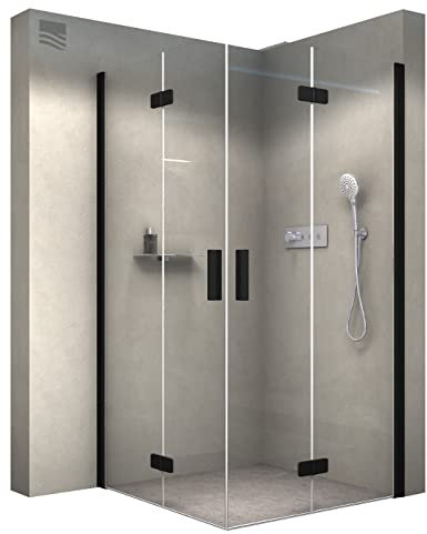 BERNSTEIN - Paroi de douche verre Cabine de douche intégrale Parre douche angle portes pliantes - Toutes largeurs - 100x100cm - Noir - Etanche, Profil alu, Nano-revêtement, Poignée acier - NT213