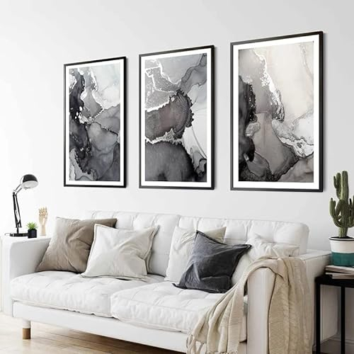 OTURRI Schwarz Grau Silber Wand Bilder Abstraktes Poster und Kunstdruck Leinwand Gemälde Wandbild Moderner Nordischer Stil Wandbild Home Wohnzimmer Dekor 40x60cmx3 Ungerahmt