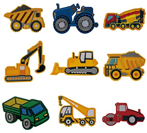 MAKSTORE 9pcs Patches for Kids, Iron on/Sew on DIY Patch, Engineering Car Embroidered Appliqué for Jacke Jean Shirt Bag (Engineering)