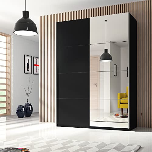 Kleiderschrank mit Schwebetüren in schwarz, B/H/T: ca. 120/210/61 cm