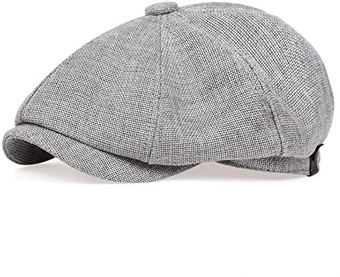 tcax Schiebermütze Herren Lässiger Newsboy-Schirmhut Für Herren, Frühling Und Sommer, Retro-Barett-Hut, Lässiger Hut, Unisex, Achteckiger Hut, Hip-Hop-Hut, Grau, 56-62 cm