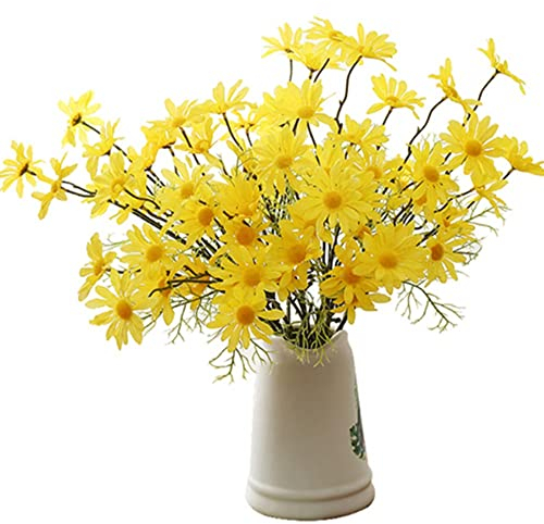 Künstliche Blumen 12 Bündel Künstliche Seide Gänseblümchen Gefälschte Blumen UV-beständig Outdoor Gefälschte Wildblumen mit Stielen Grüne Sträucher Pflanzen