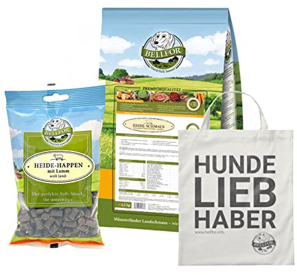 Bellfor Heide-Schmaus Trockenfutter-Set für Australian Shepherd, 3,2 kg, getreidefrei, glutenfrei, hoher Fleischanteil mit Weidelamm und Wildkaninchen, ohne synthetische Zusätze